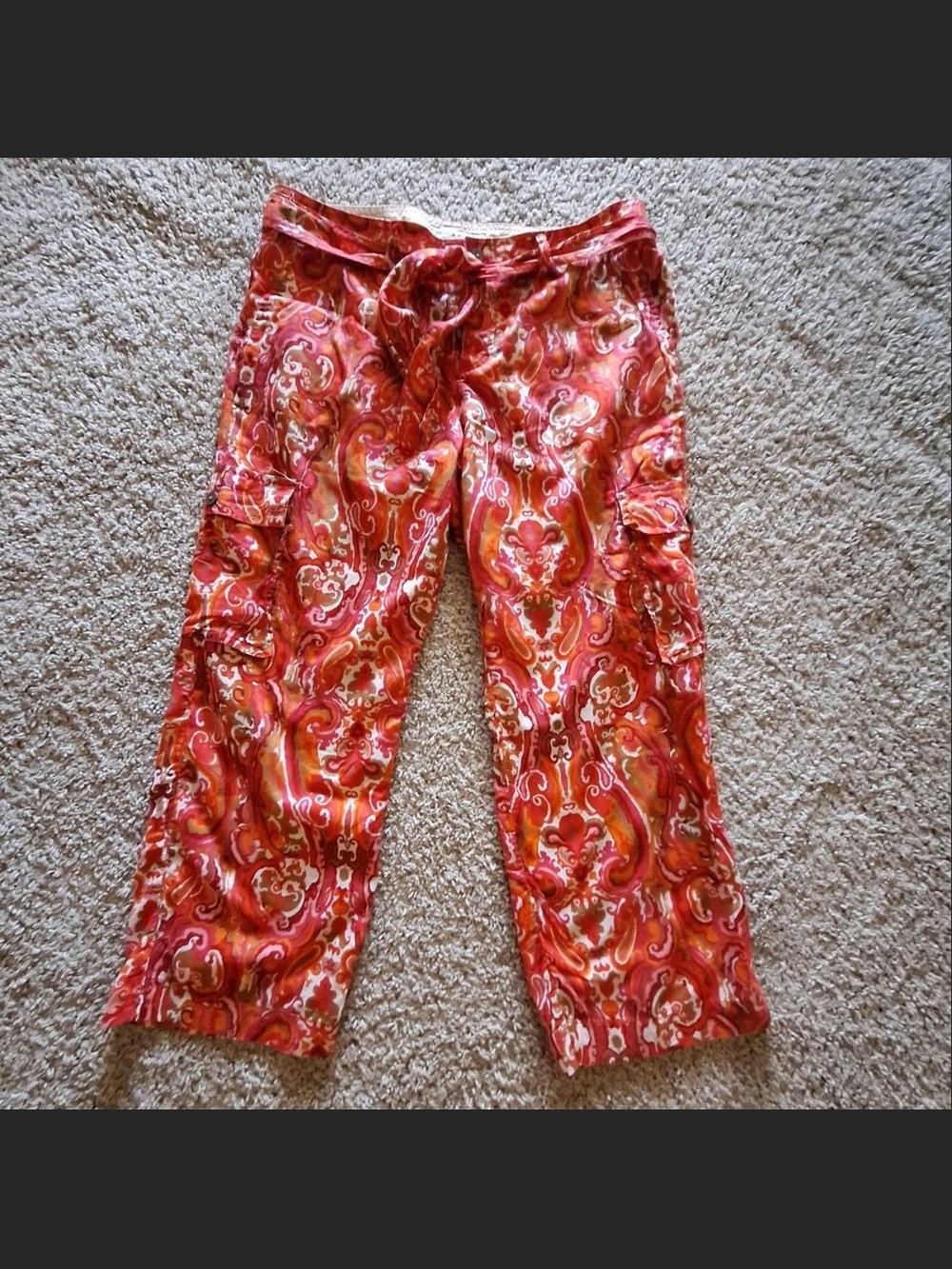 VTG Tommy Hilfiger Paisley Cargo Pants Size 12 Red Orange Pink Y2K Crop